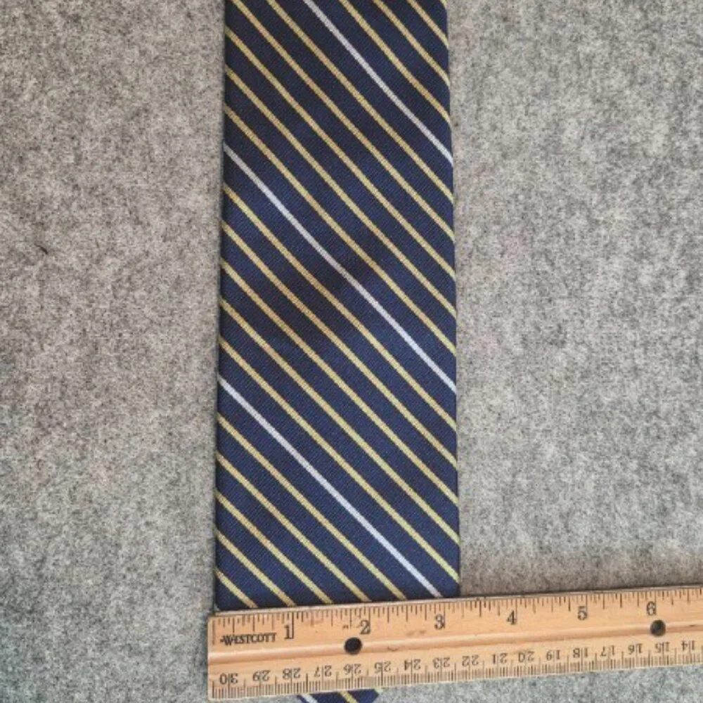 Brooks Brothers Blue Rep Tie with Gold and White Stripes (3.15